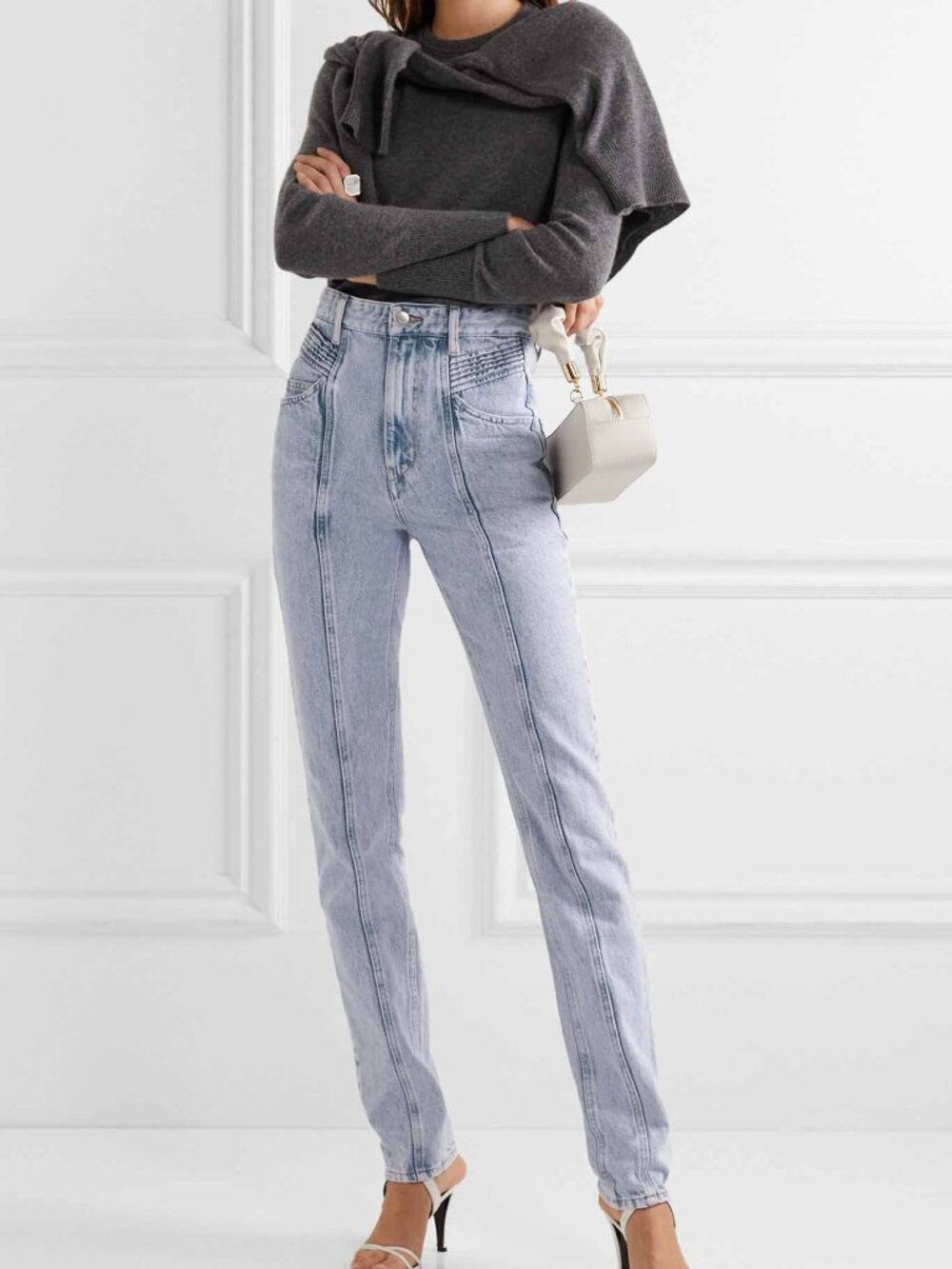 Isabel Marant Etoile Hominy pintucked acid-wash high-rise slim-leg jeans